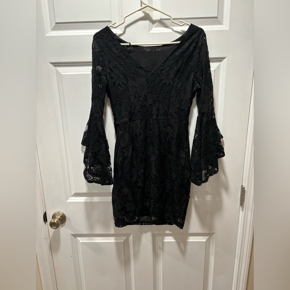 Lulus Allure Em Black Lace Flounce Dress Phase​​​​ - Picture 5 of 10